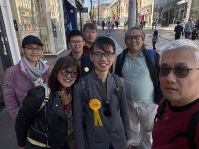 ▲自民黨黨員上周末到Sutton為蔡嘉源拉票。（黃偉國提供）